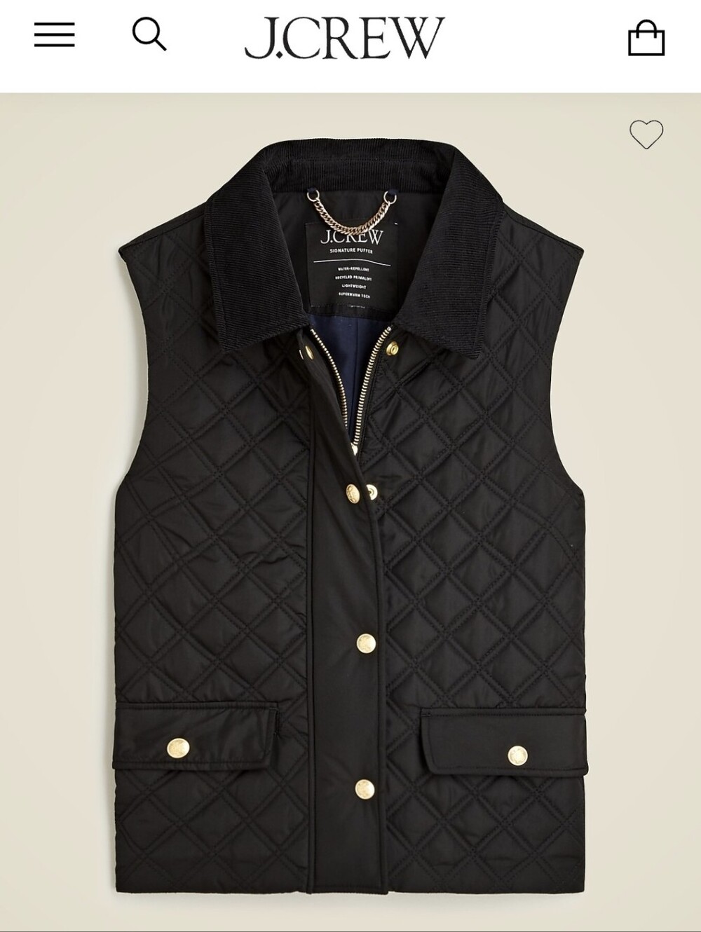 J. Crew Black Quilted Barn Vest  Sz.S